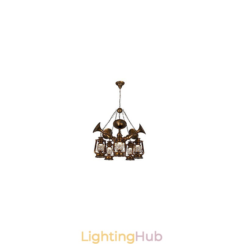 Rustic Lodge Vintage Retro Country Globe Painting Feature for Mini Style Designers Metal Chandelier