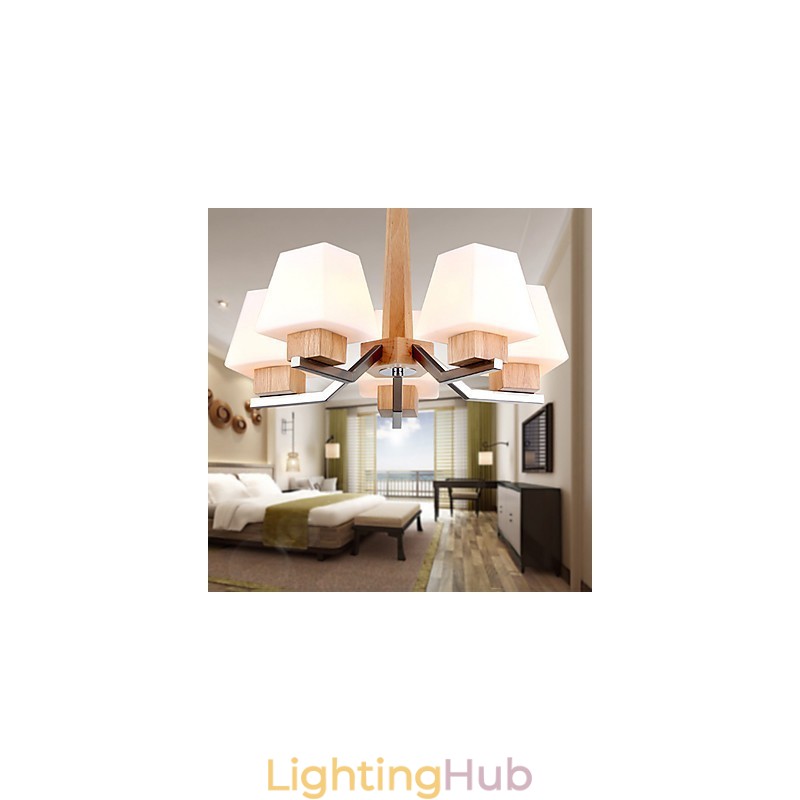 Modern Contemporary Electroplated Feature for Wood Bamboo Chandelier