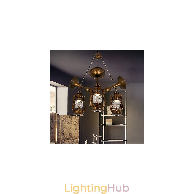 Rustic Lodge Vintage Retro Country Globe Painting Feature for Mini Style Designers Metal Chandelier