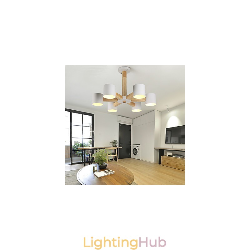 6 Lights Chandelier Modern Contemporary Traditional Classic Vintage Country Wood Feature for Wood