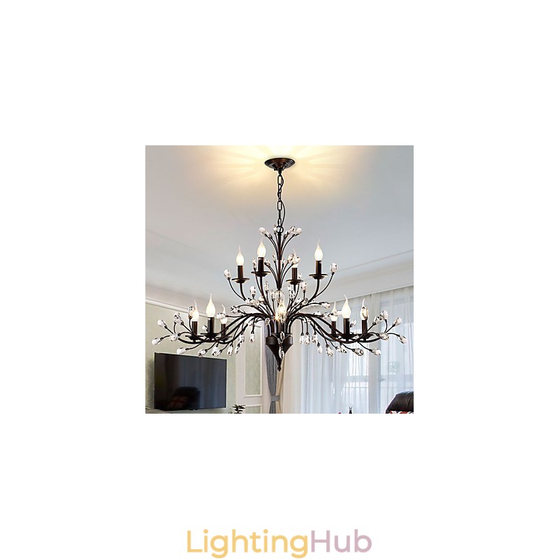 12 Lights Crystal Chandelier Modern Contemporary Traditional Classic Vintage Retro Country Painting Feature