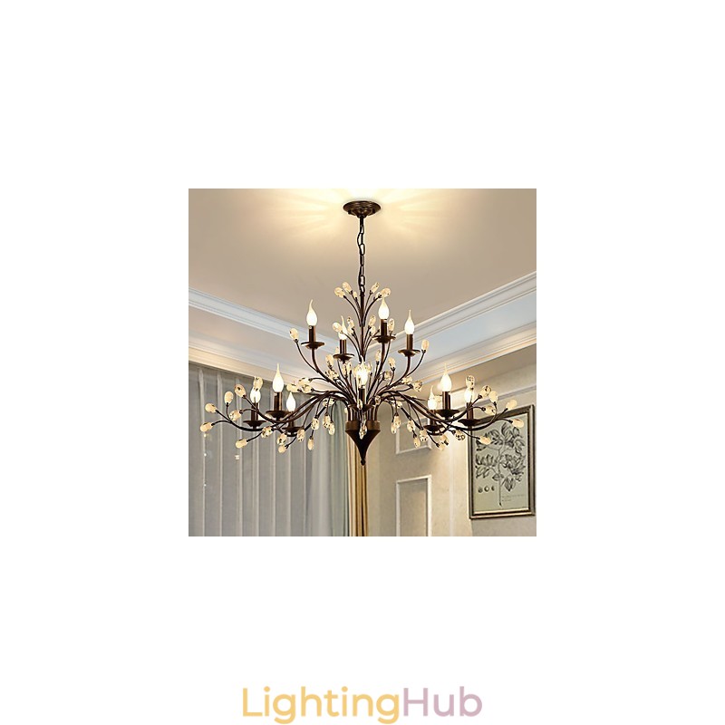 12 Lights Crystal Chandelier Modern Contemporary Traditional Classic Vintage Retro Country Painting Feature