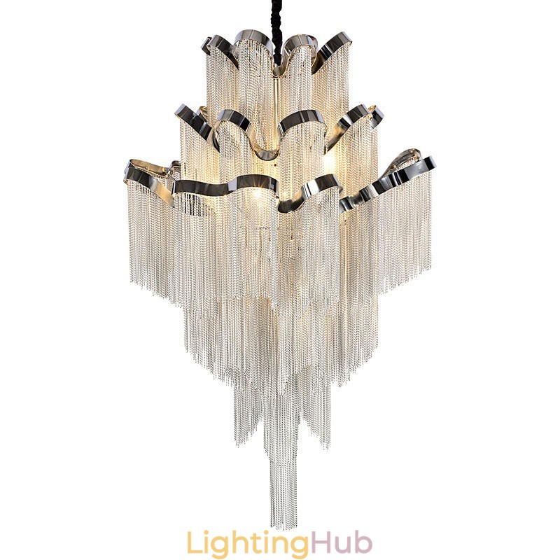 Aluminum Stream Chandelier Designer Pendant Light Silver Colour Spiral Staircase staircase