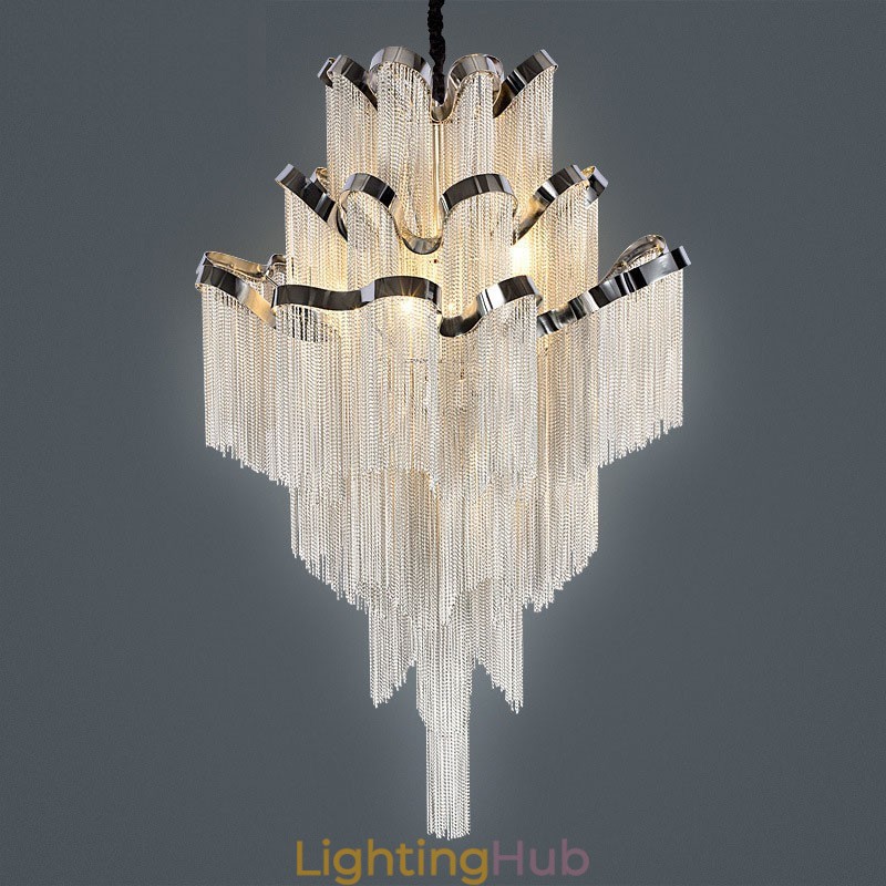 Aluminum Stream Chandelier Designer Pendant Light Silver Colour Spiral Staircase staircase