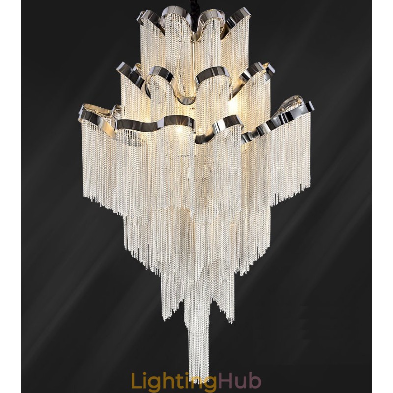 Aluminum Stream Chandelier Designer Pendant Light Silver Colour Spiral Staircase staircase