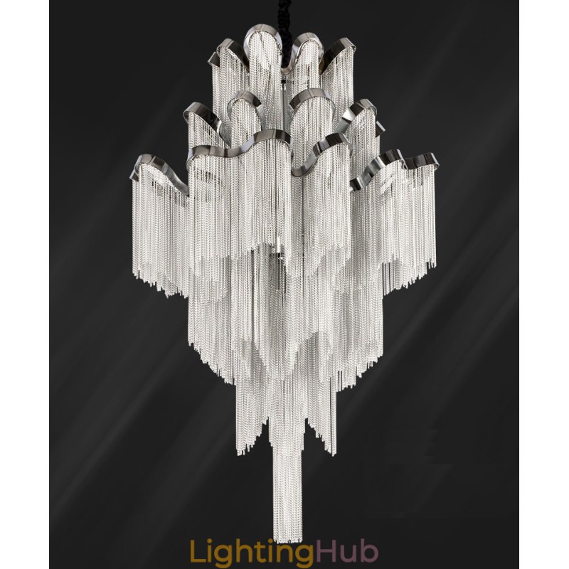 Aluminum Stream Chandelier Designer Pendant Light Silver Colour Spiral Staircase staircase