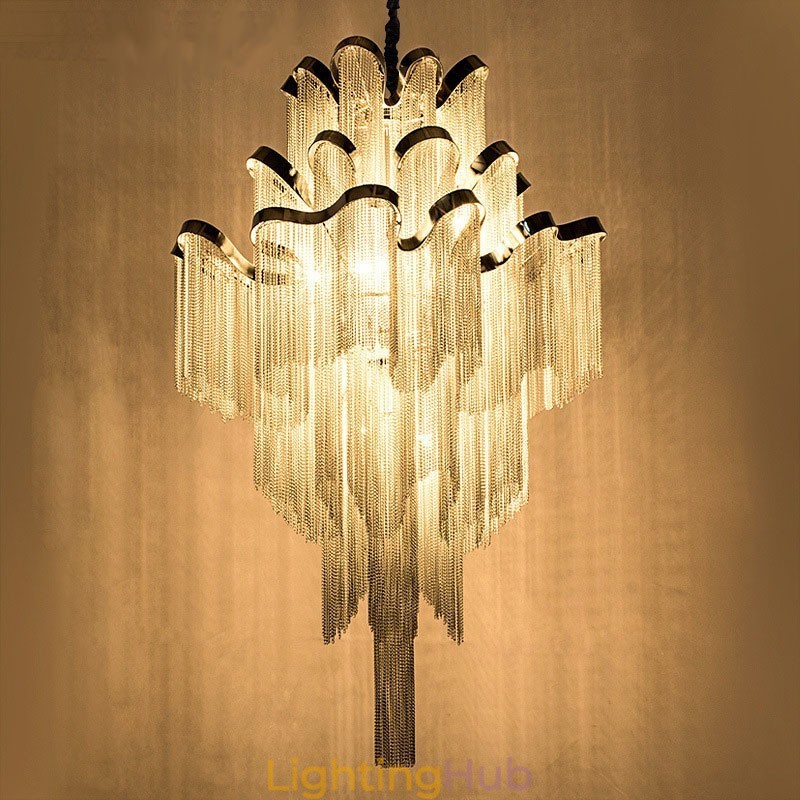 Aluminum Stream Chandelier Designer Pendant Light Silver Colour Spiral Staircase staircase