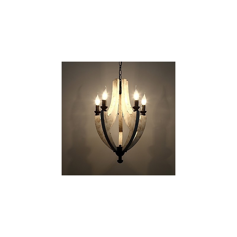 Vintage Painting Feature Mini Style Wood Bamboo Chandelier Lamp the Decorate Pendant Lamp