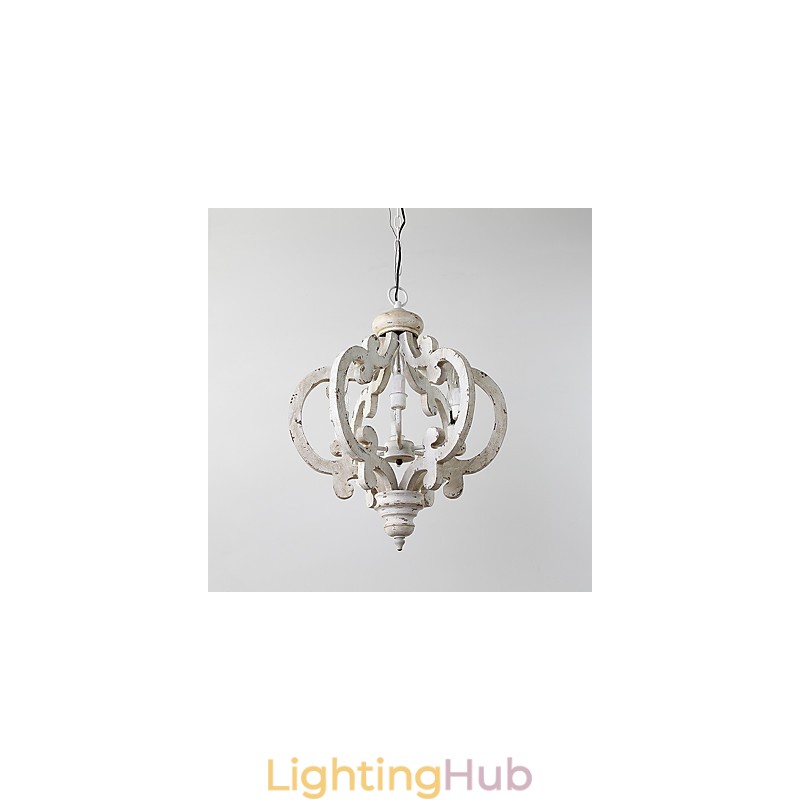 Vintage Painting Feature Mini Style Wood Bamboo Chandelier Lamp the Decorate Pendant Lamp