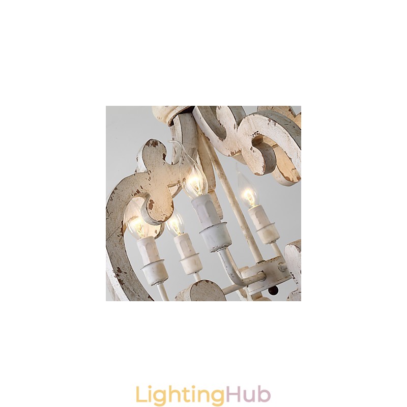 Vintage Painting Feature Mini Style Wood Bamboo Chandelier Lamp the Decorate Pendant Lamp