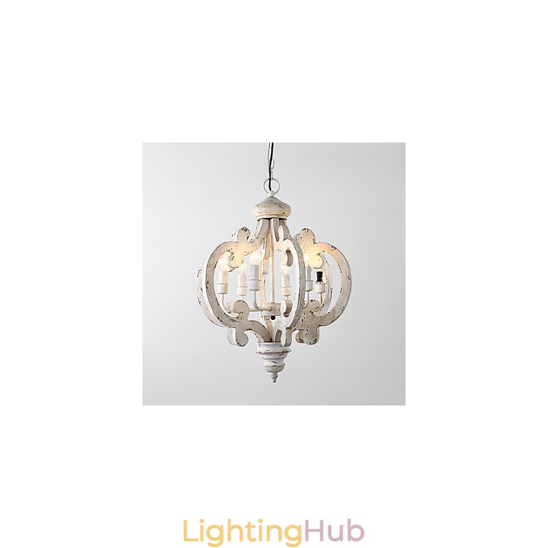 Vintage Painting Feature Mini Style Wood Bamboo Chandelier Lamp the Decorate Pendant Lamp