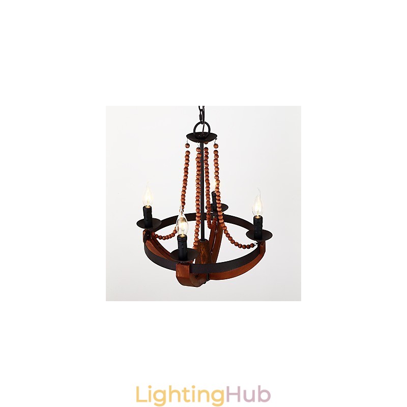 Four Light Vintage Painting Feature Mini Style Wood Bamboo Chandelier Lamp the Decorate Pendant Lamp