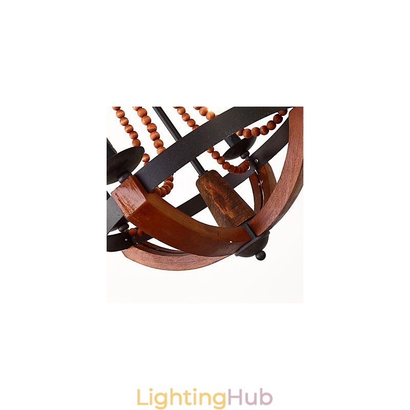 Four Light Vintage Painting Feature Mini Style Wood Bamboo Chandelier Lamp the Decorate Pendant Lamp