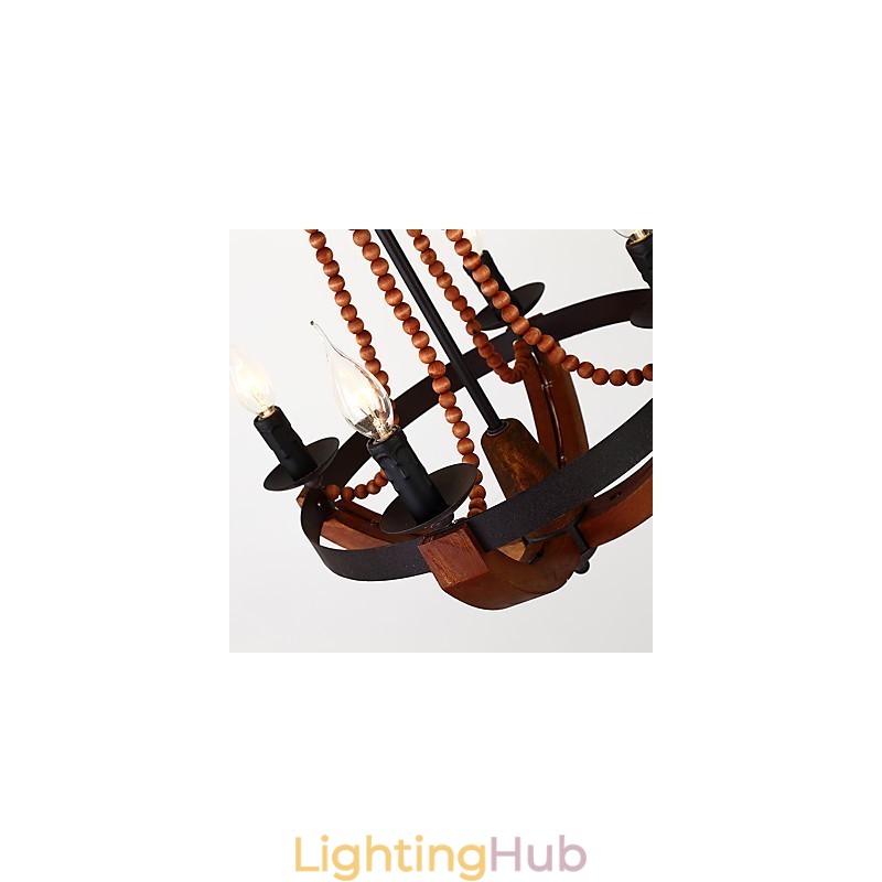 Four Light Vintage Painting Feature Mini Style Wood Bamboo Chandelier Lamp the Decorate Pendant Lamp