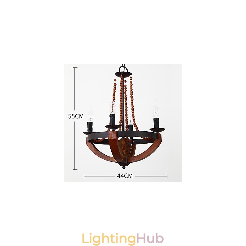 Four Light Vintage Painting Feature Mini Style Wood Bamboo Chandelier Lamp the Decorate Pendant Lamp