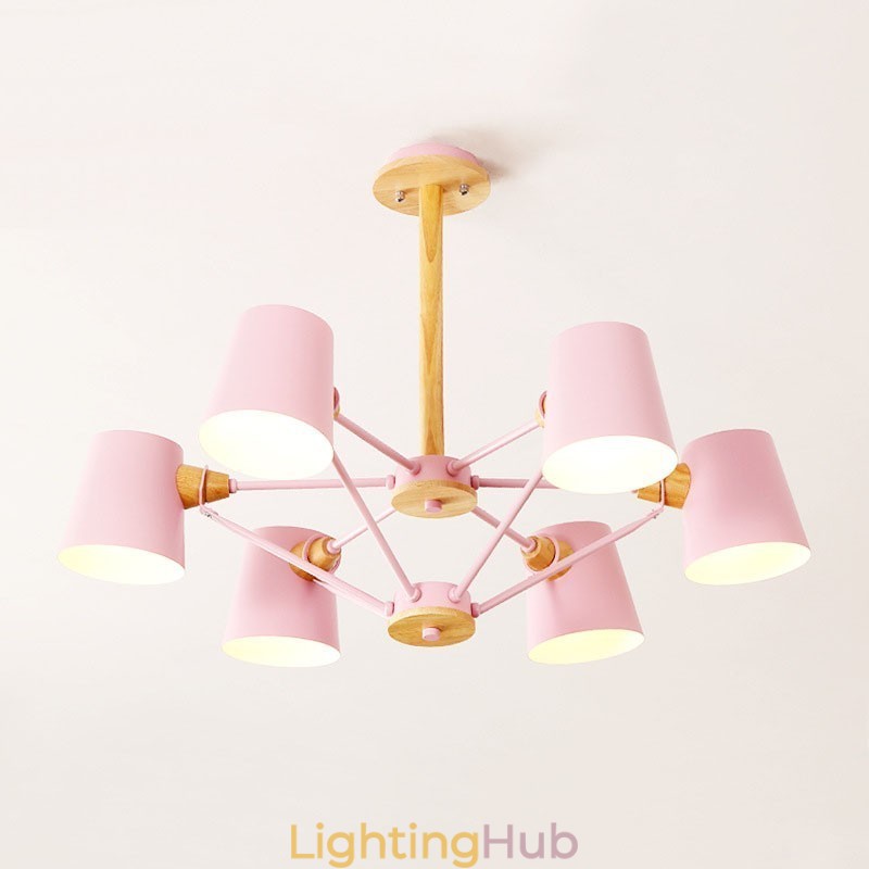 Multi Colours Macaron Wood Vintage Painting Feature Metal Chandelier