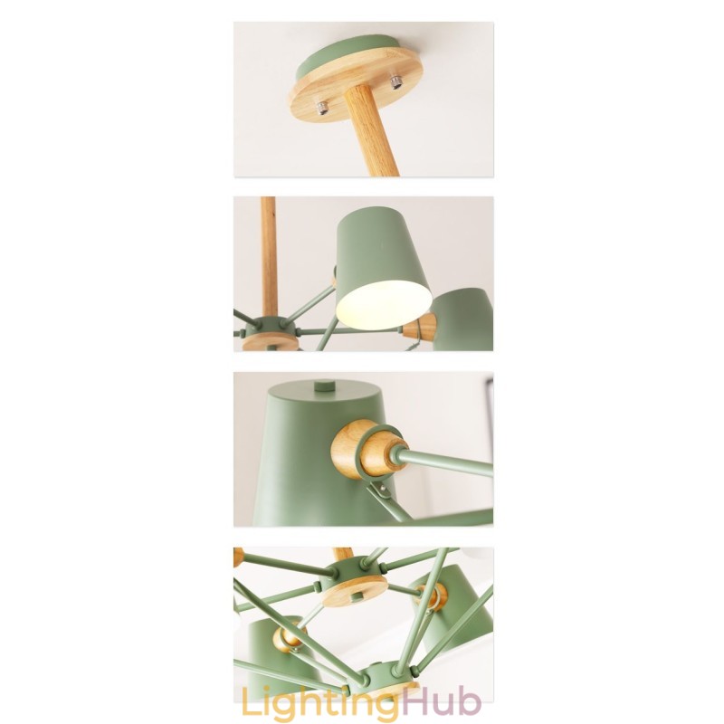 Multi Colours Macaron Wood Vintage Painting Feature Metal Chandelier