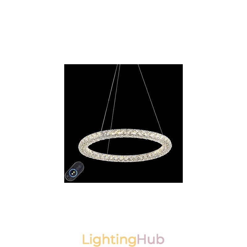 Modern Ring Crystal Ceiling Pendant Light Crystal Chandelier Light Indoor Lighting Lamps Fixtures Dimmable with Remote Control
