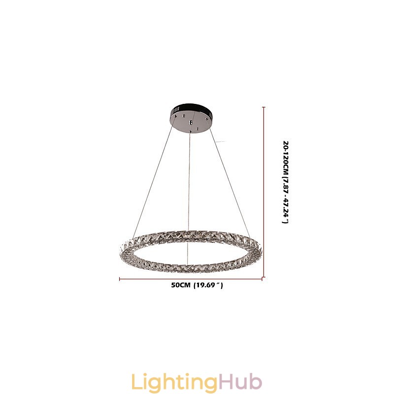 Modern Ring Crystal Ceiling Pendant Light Crystal Chandelier Light Indoor Lighting Lamps Fixtures Dimmable with Remote Control
