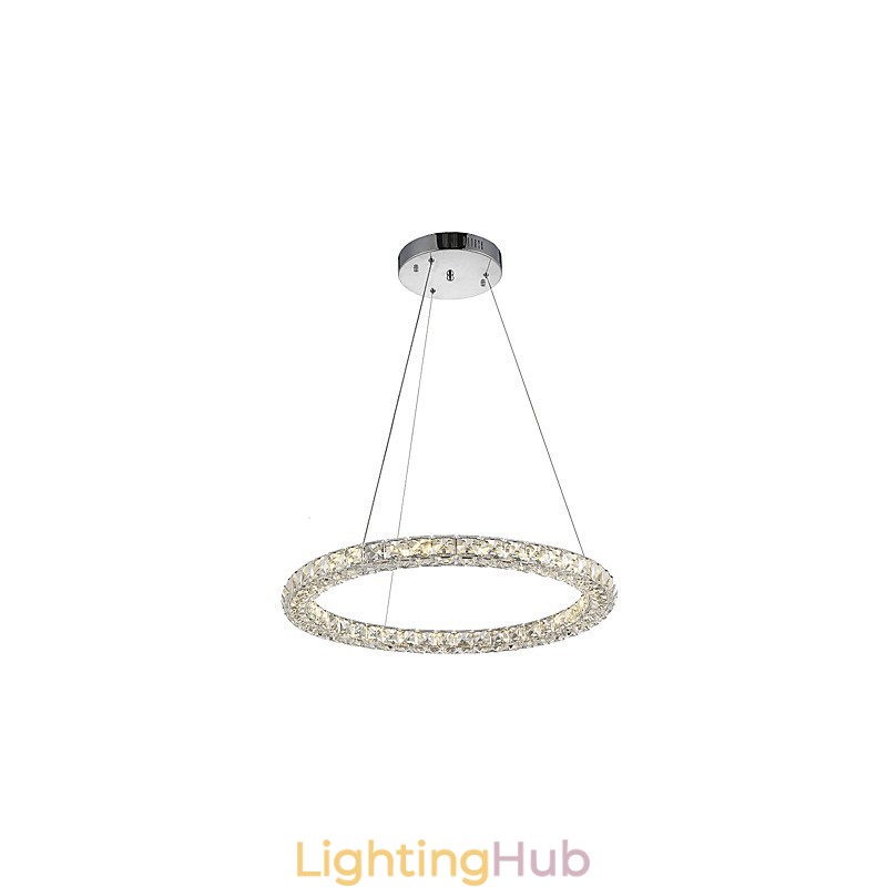 Modern Ring Crystal Ceiling Pendant Light Crystal Chandelier Light Indoor Lighting Lamps Fixtures Dimmable with Remote Control