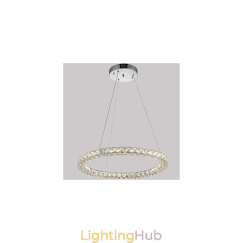 Modern Ring Crystal Ceiling Pendant Light Crystal Chandelier Light Indoor Lighting Lamps Fixtures Dimmable with Remote Control