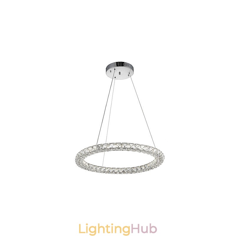 Modern Ring Crystal Ceiling Pendant Light Crystal Chandelier Light Indoor Lighting Lamps Fixtures Dimmable with Remote Control