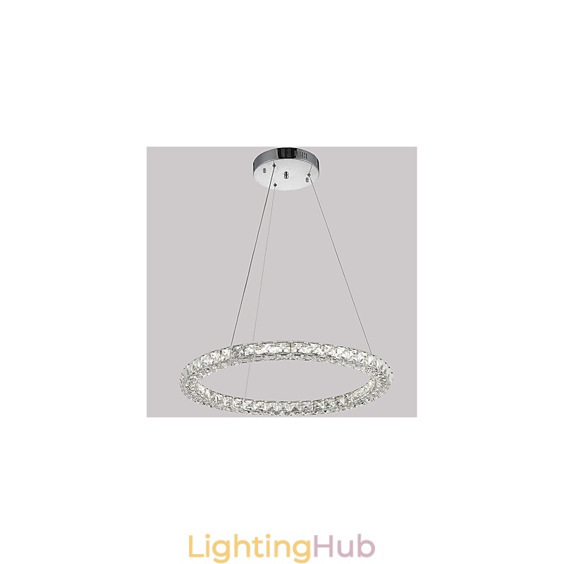 Modern Ring Crystal Ceiling Pendant Light Crystal Chandelier Light Indoor Lighting Lamps Fixtures Dimmable with Remote Control