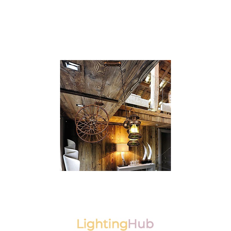 Rustic Lodge Vintage Retro Country Globe Painting Feature for Mini Style Designers Metal Chandelier