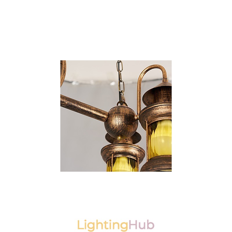 Rustic Lodge Vintage Retro Country Globe Painting Feature for Mini Style Designers Metal Chandelier