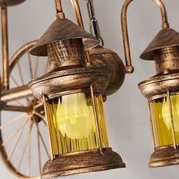 Rustic Lodge Vintage Retro Country Globe Painting Feature for Mini Style Designers Metal Chandelier