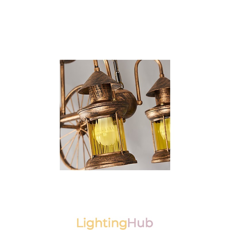 Rustic Lodge Vintage Retro Country Globe Painting Feature for Mini Style Designers Metal Chandelier