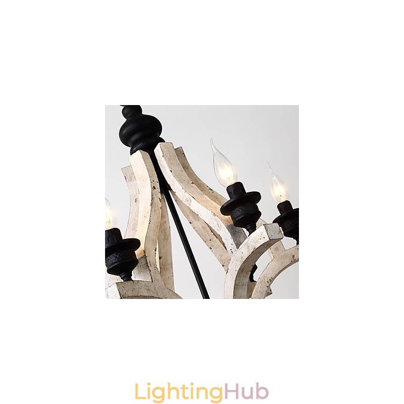 Vintage Painting Feature Mini Style Wood Bamboo Chandelier Lamp the Decorate Pendant Lamp