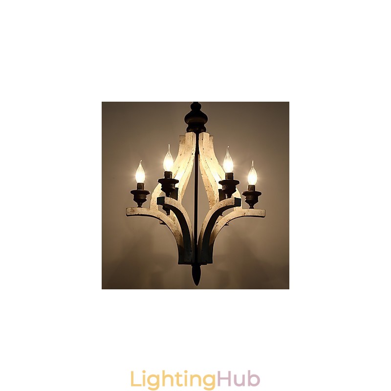 Vintage Painting Feature Mini Style Wood Bamboo Chandelier Lamp the Decorate Pendant Lamp
