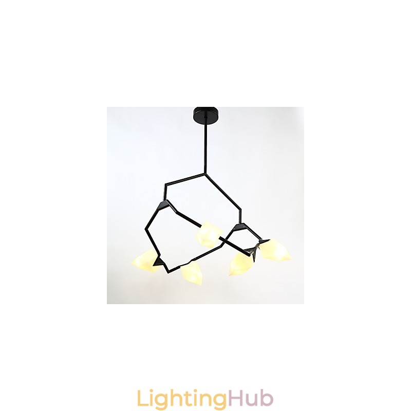 Five Light Post Modern Metal with Glass Peach Chandelier Lamp the Canteen Decorate Pendant Lamp