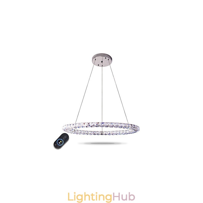 Modern Ring Crystal Pendant Light Modern Crystal Chandelier Ceiling Light Indoor Lamp Fixtures Dimmable with Remote Control