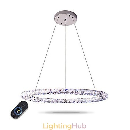 Modern Ring Crystal Pendant Light Modern Crystal Chandelier Ceiling Light Indoor Lamp Fixtures Dimmable with Remote Control