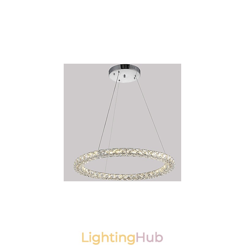 Modern Ring Crystal Pendant Light Modern Crystal Chandelier Ceiling Light Indoor Lamp Fixtures Dimmable with Remote Control
