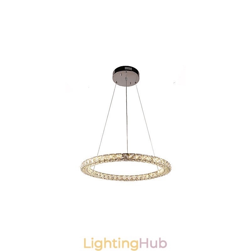 Modern Ring Crystal Pendant Light Modern Crystal Chandelier Ceiling Light Indoor Lamp Fixtures Dimmable with Remote Control