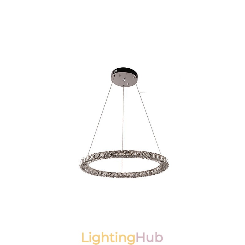 Modern Ring Crystal Pendant Light Modern Crystal Chandelier Ceiling Light Indoor Lamp Fixtures Dimmable with Remote Control