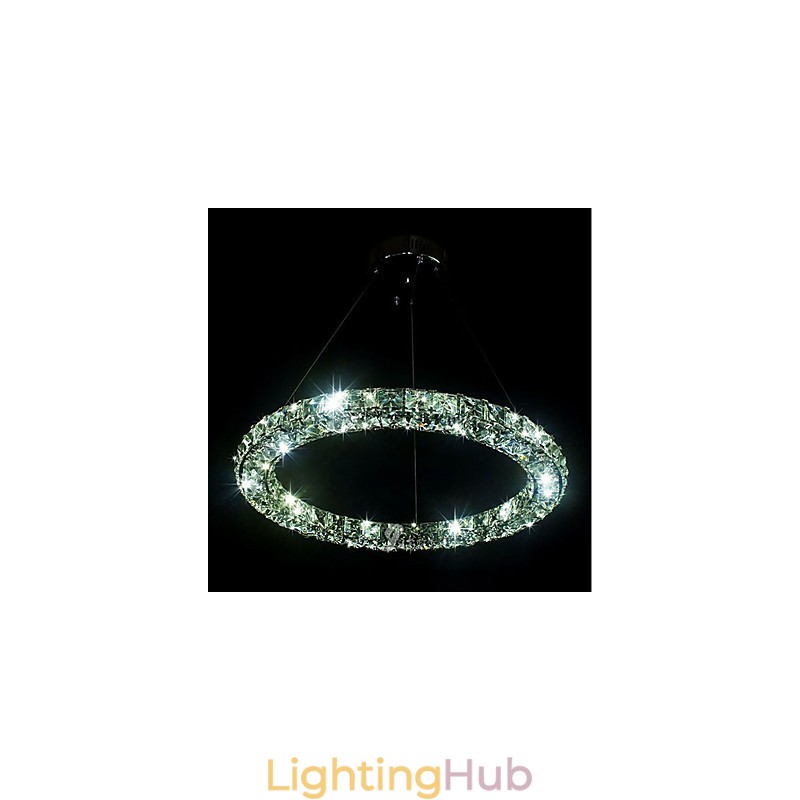 Modern Ring Crystal Pendant Light Modern Crystal Chandelier Ceiling Light Indoor Lamp Fixtures Dimmable with Remote Control