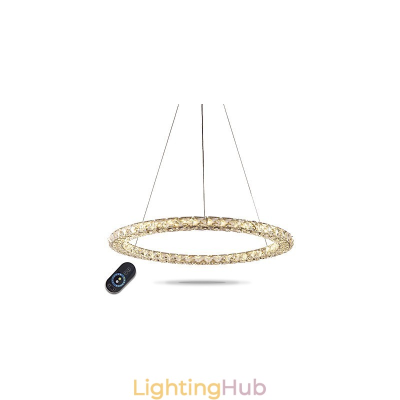 Ring Crystal Pendant Light Modern Crystal Chandelier Ceiling Lights Indoor Lamp Fixtures Dimmable with Remote Control