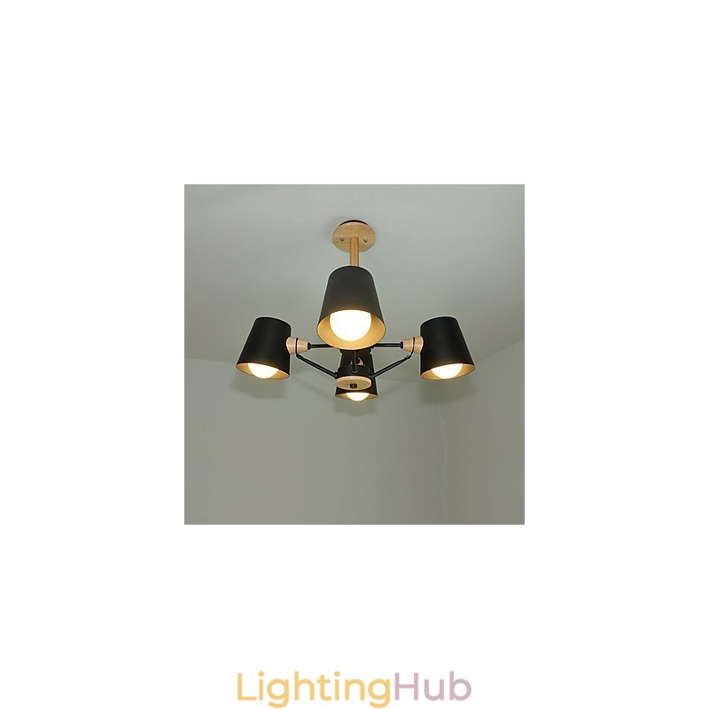 4 Light Multi Colours Macaron Wood Vintage Painting Feature Metal Chandelier