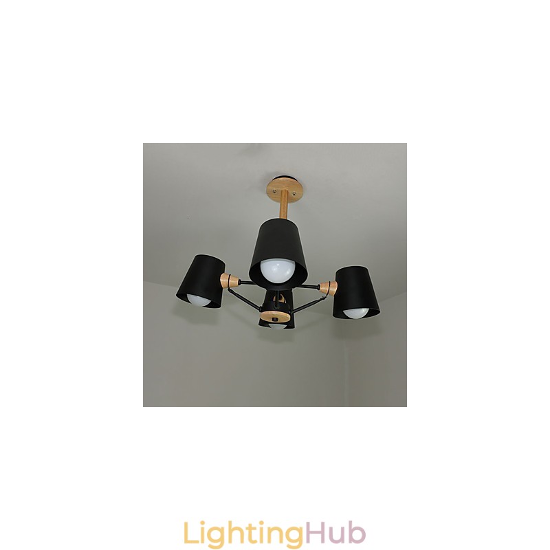 4 Light Multi Colours Macaron Wood Vintage Painting Feature Metal Chandelier