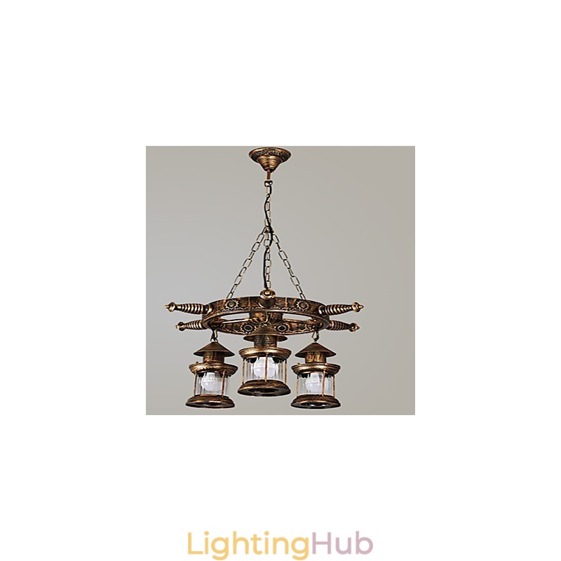 Rustic Lodge Vintage Retro Country Globe Painting Feature for Mini Style Designers Metal Chandelier