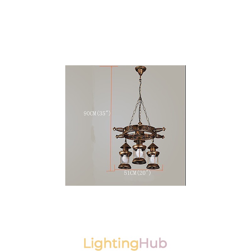 Rustic Lodge Vintage Retro Country Globe Painting Feature for Mini Style Designers Metal Chandelier