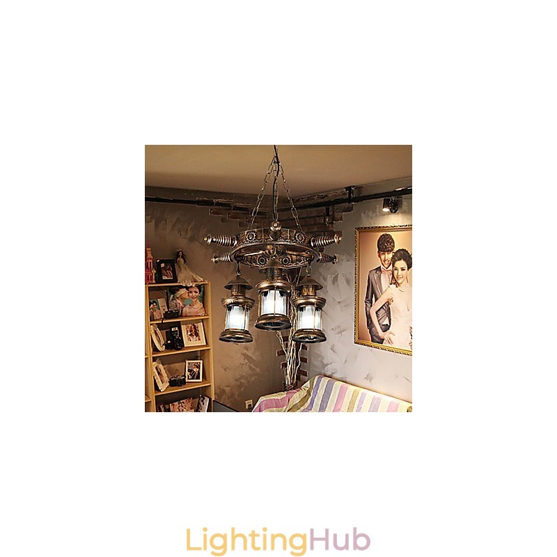 Rustic Lodge Vintage Retro Country Globe Painting Feature for Mini Style Designers Metal Chandelier