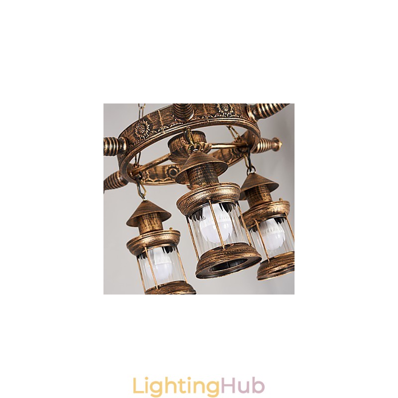 Rustic Lodge Vintage Retro Country Globe Painting Feature for Mini Style Designers Metal Chandelier