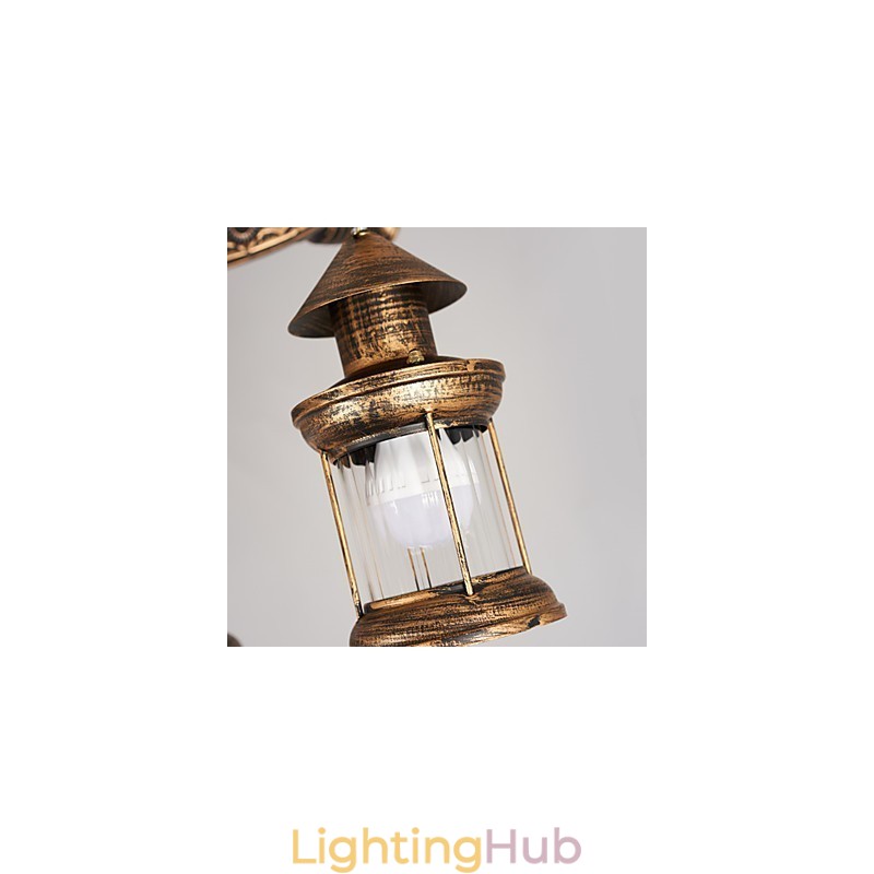Rustic Lodge Vintage Retro Country Globe Painting Feature for Mini Style Designers Metal Chandelier