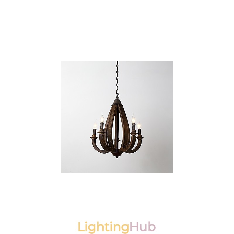Vintage Painting Feature Mini Style Wood Bamboo Chandelier Lamp the Decorate Pendant Lamp