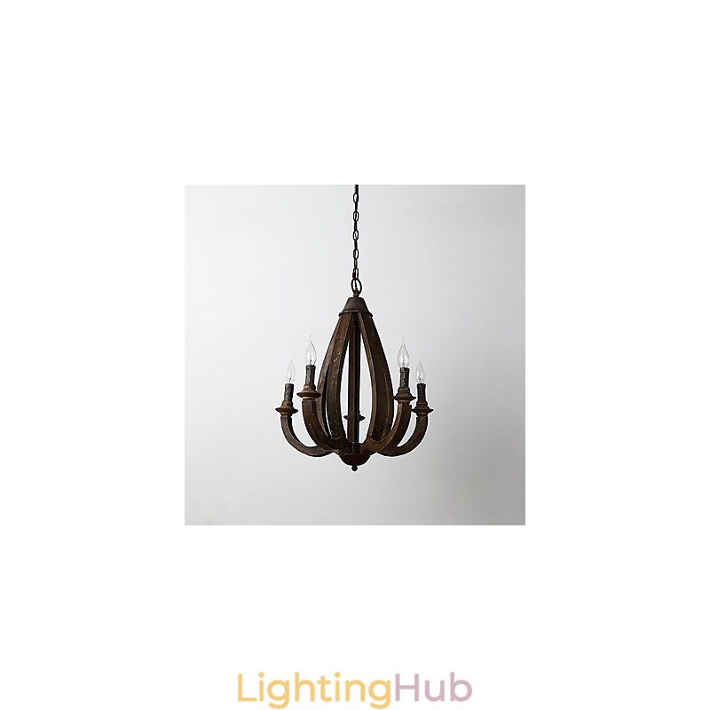 Vintage Painting Feature Mini Style Wood Bamboo Chandelier Lamp the Decorate Pendant Lamp